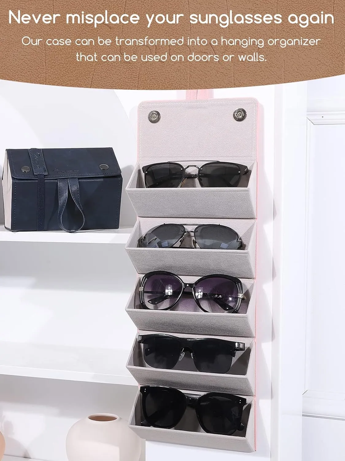 Sunglasses Travel Case Organizer Hangable for Men Women, Eyeglasses Foldable Storage Organizer