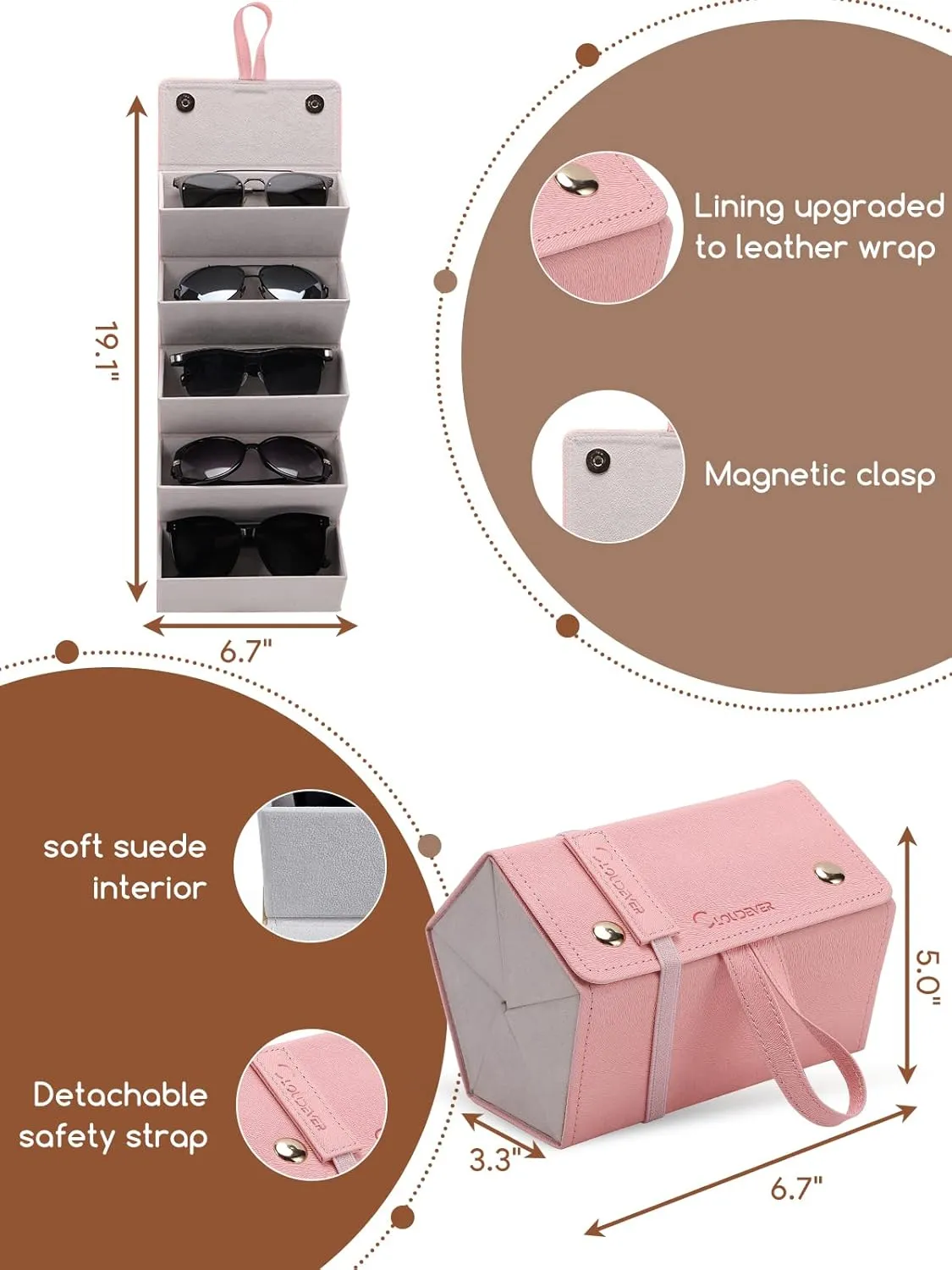Sunglasses Travel Case Organizer Hangable for Men Women, Eyeglasses Foldable Storage Organizer