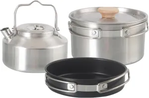 SUNGOOYUE Camping Cookware Kit, Stainless Steel Portable Outdoor Cooking Set Includes Pot Pan Kettle for Camping Hiking Backpacking Picnic