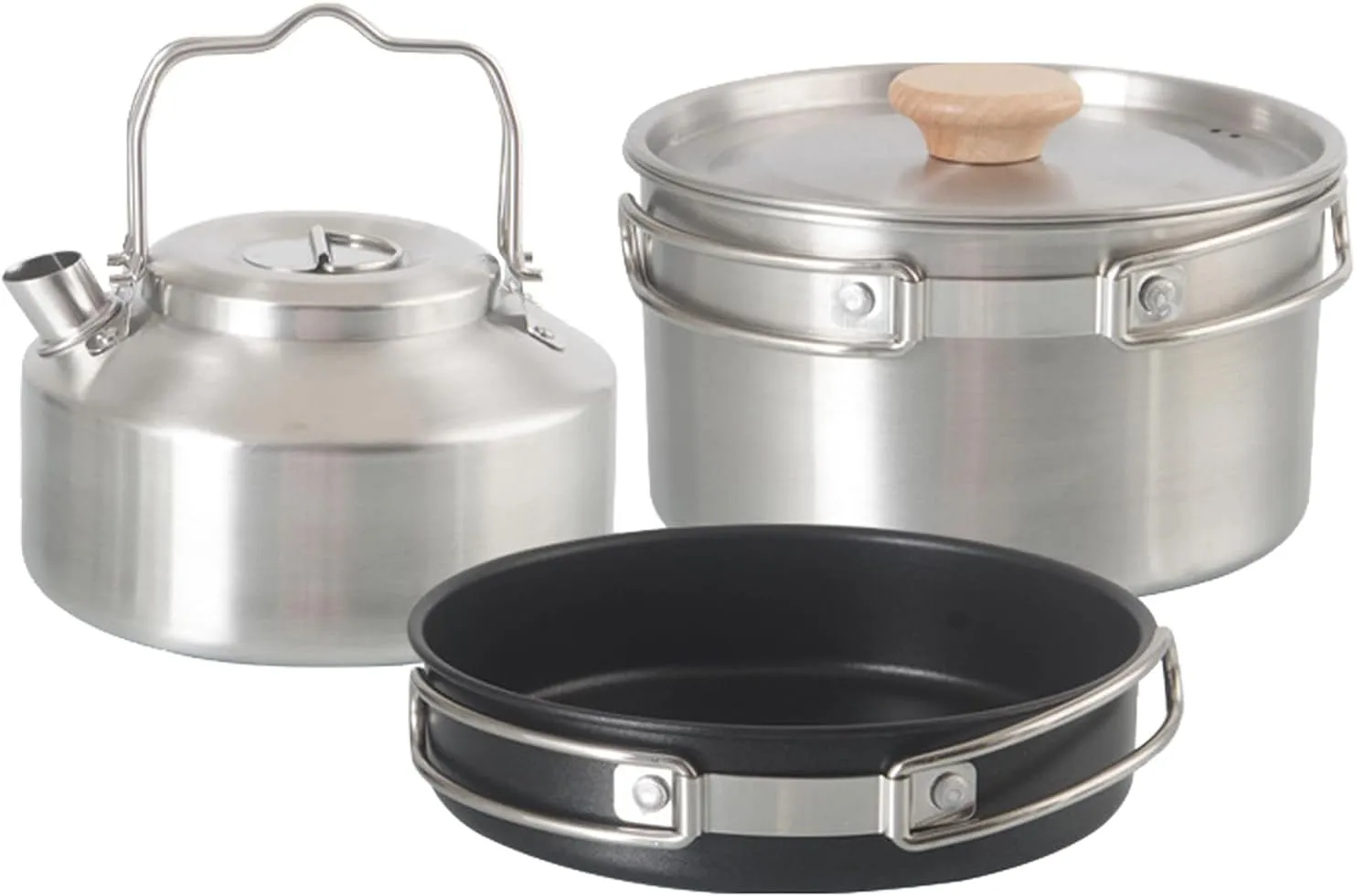 SUNGOOYUE Camping Cookware Kit, Stainless Steel Portable Outdoor Cooking Set Includes Pot Pan Kettle for Camping Hiking Backpacking Picnic