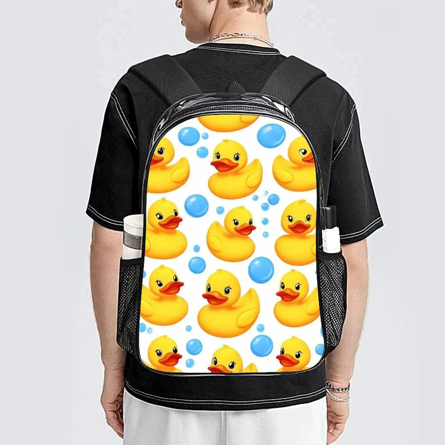 Supdreamc Lightweight Daypack for Camping Business Walking Cycling - Large Capacity Transparent Multipurpose Bookbag, Cute Funny Cartoon Yellow Rubber Ducks Bubbles Gym Outdoor Hiking Backpack