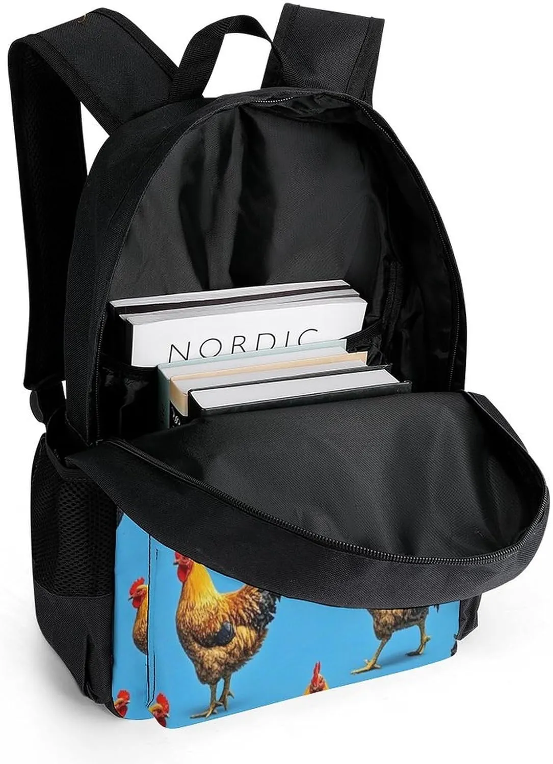 Supdreamc Men Women Lightweight Chicken Rooster Art Backpack Large Capacity Bookbag With Smooth Zippers for Gym Business Running