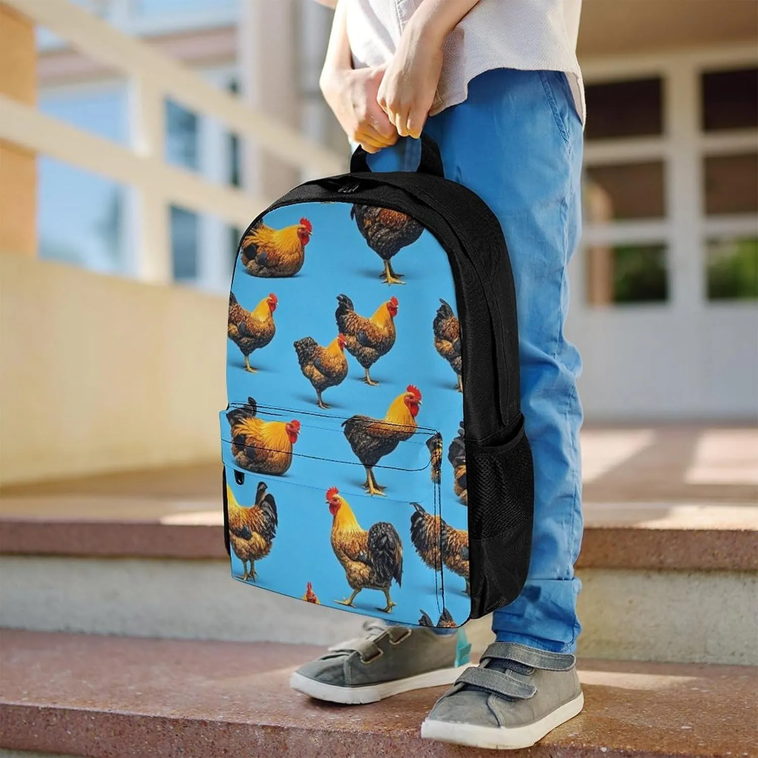 Supdreamc Men Women Lightweight Chicken Rooster Art Backpack Large Capacity Bookbag With Smooth Zippers for Gym Business Running