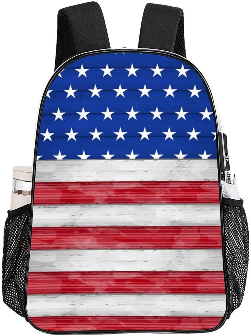 Supdreamc Men Women Transparent Red Blue White American Flag Daypack Backpack Large Capacity Carry On Bag With Smooth Zippers for Hiking Picnic Walking Cycling