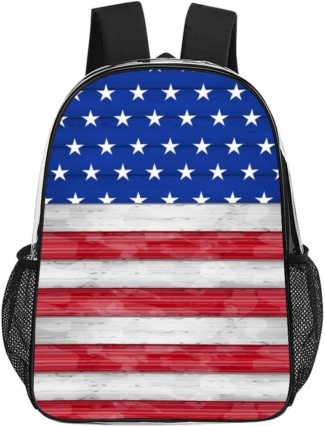 Supdreamc Men Women Transparent Red Blue White American Flag Daypack Backpack Large Capacity Carry On Bag With Smooth Zippers for Hiking Picnic Walking Cycling