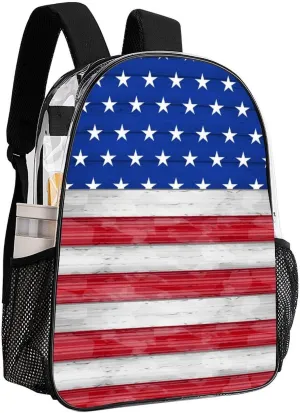 Supdreamc Men Women Transparent Red Blue White American Flag Daypack Backpack Large Capacity Carry On Bag With Smooth Zippers for Hiking Picnic Walking Cycling