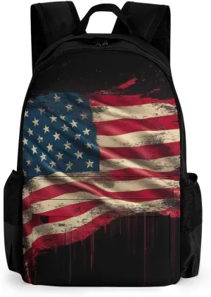 Supdreamc Polyester Daypack for Hiking Work Running - Big Capacity Anti-Theft Multipurpose Shoulder Bag, American Flag Art Travel and Sport Backpack Rucksack