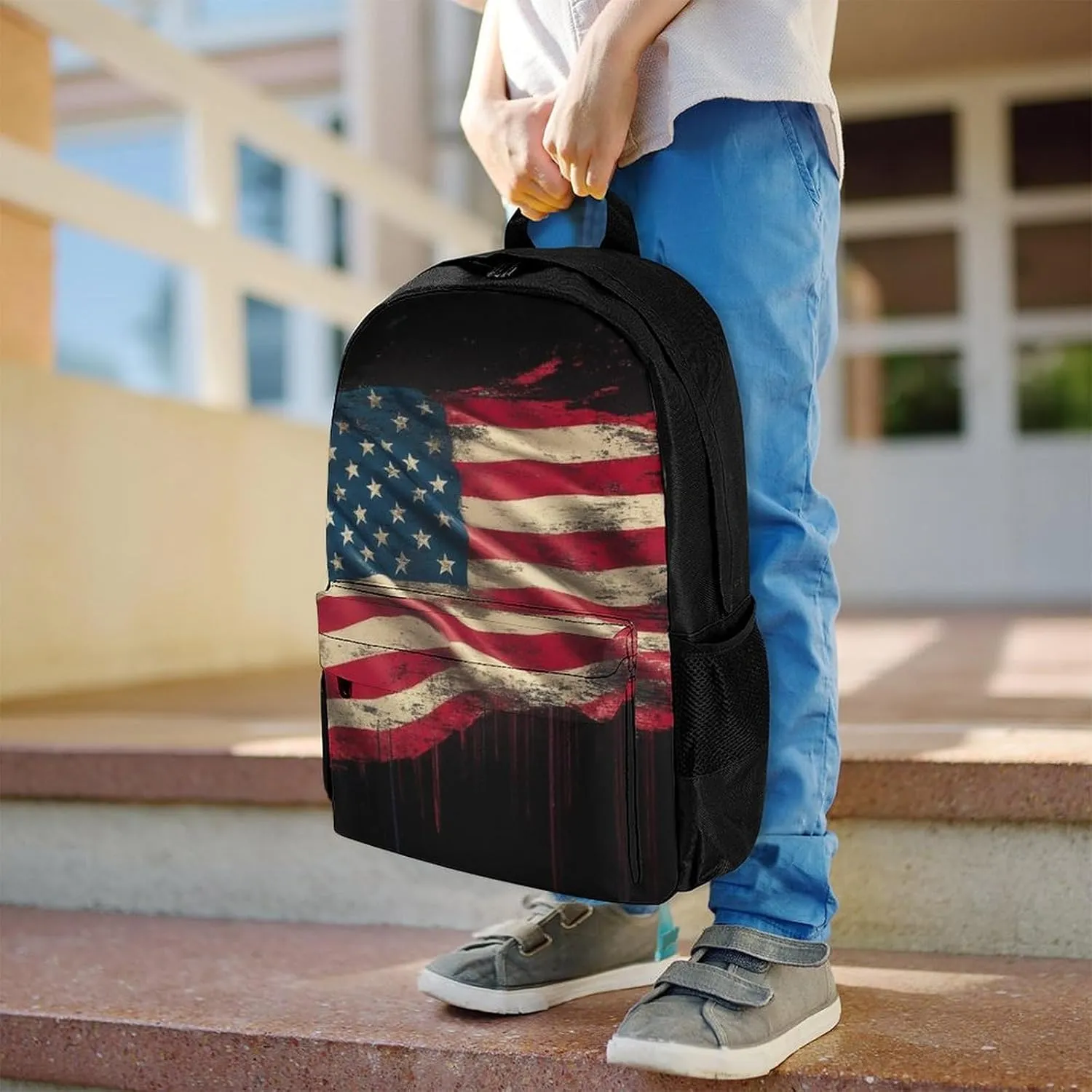 Supdreamc Polyester Daypack for Hiking Work Running - Big Capacity Anti-Theft Multipurpose Shoulder Bag, American Flag Art Travel and Sport Backpack Rucksack