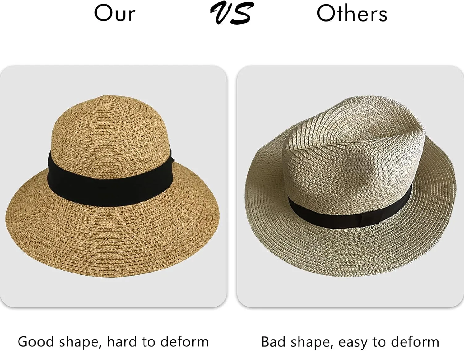 Surblue Womens Straw Sun Hat Wide Brim Foldable Panama Roll up Cap Fedora Beach Sun Hat UPF50 