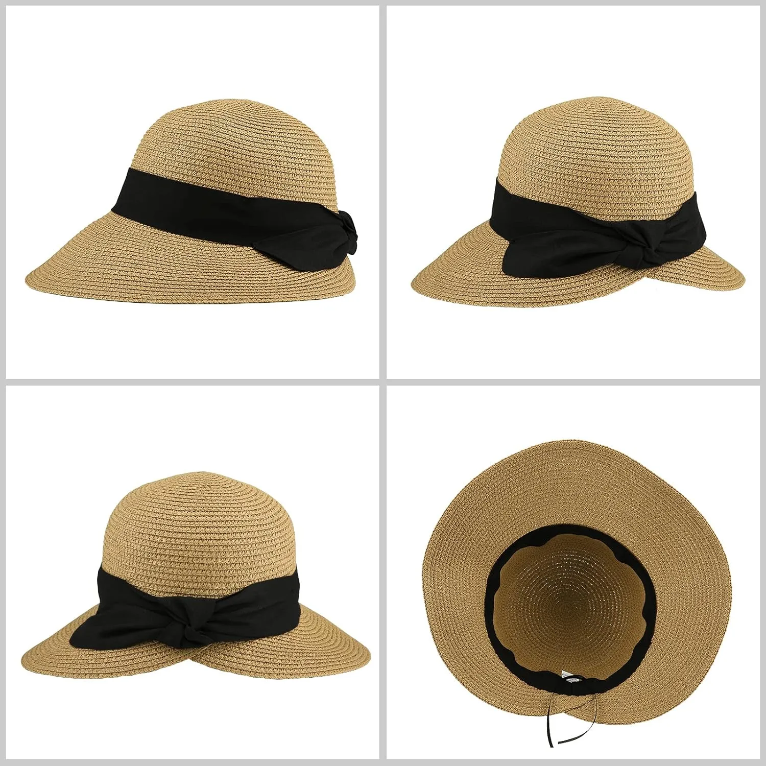 Surblue Womens Straw Sun Hat Wide Brim Foldable Panama Roll up Cap Fedora Beach Sun Hat UPF50 