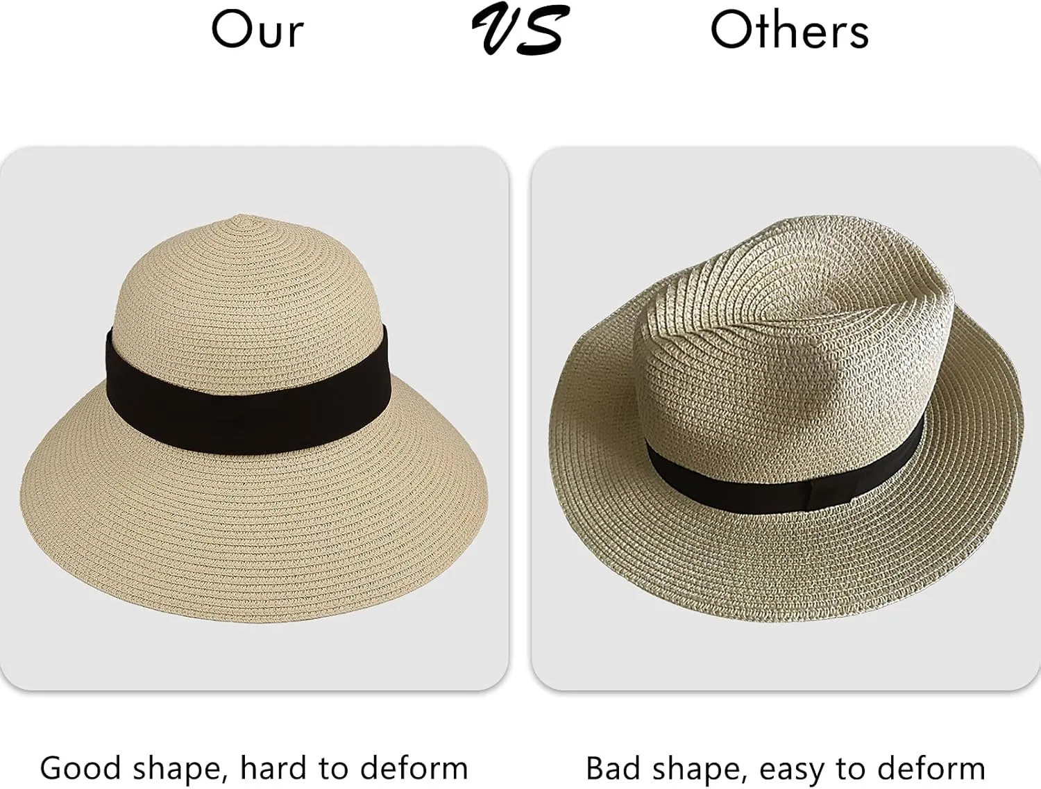 Surblue Womens Straw Sun Hat Wide Brim Foldable Panama Roll up Cap Fedora Beach Sun Hat UPF50 