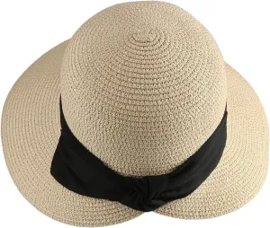 Surblue Womens Straw Sun Hat Wide Brim Foldable Panama Roll up Cap Fedora Beach Sun Hat UPF50 