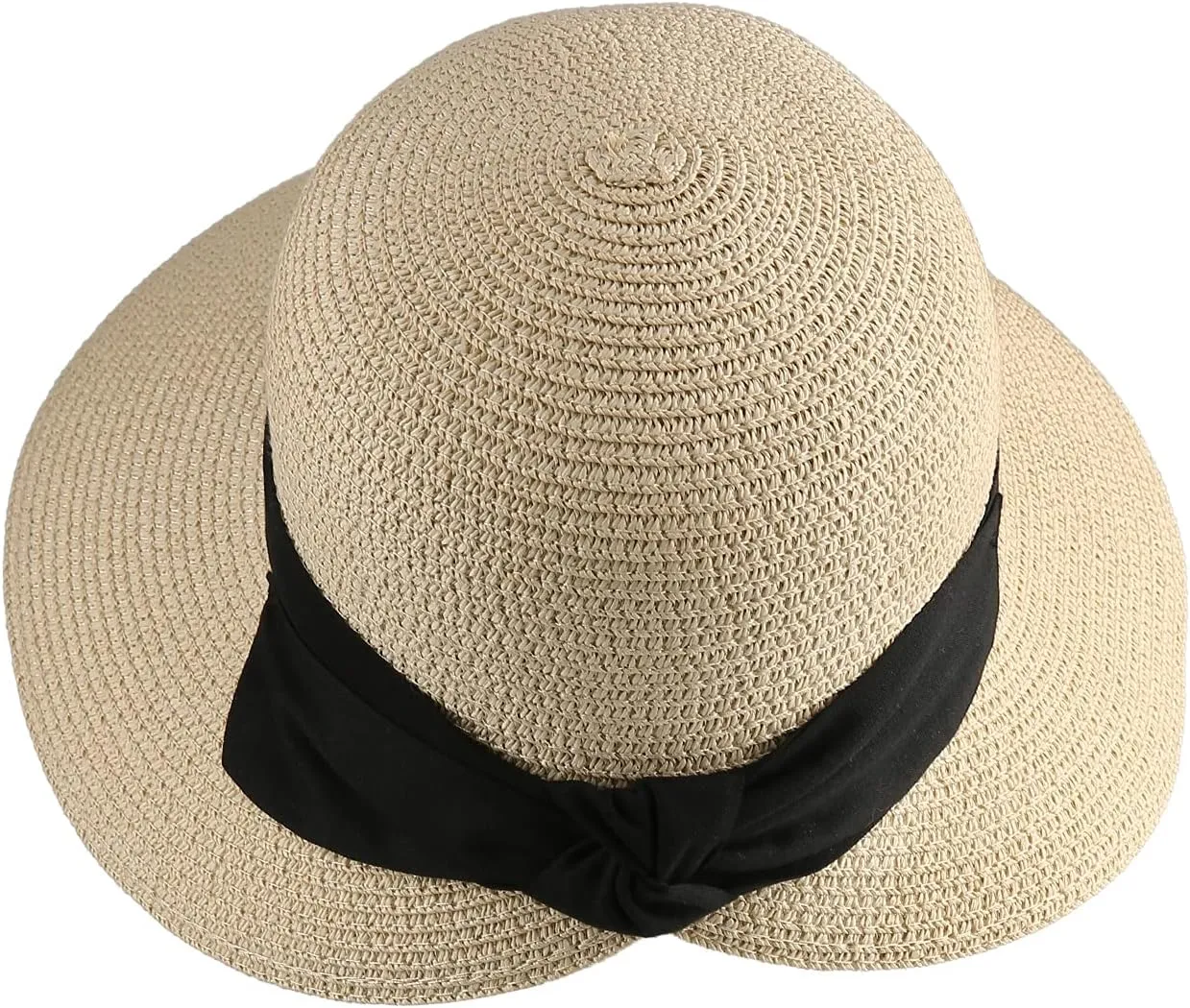 Surblue Womens Straw Sun Hat Wide Brim Foldable Panama Roll up Cap Fedora Beach Sun Hat UPF50 