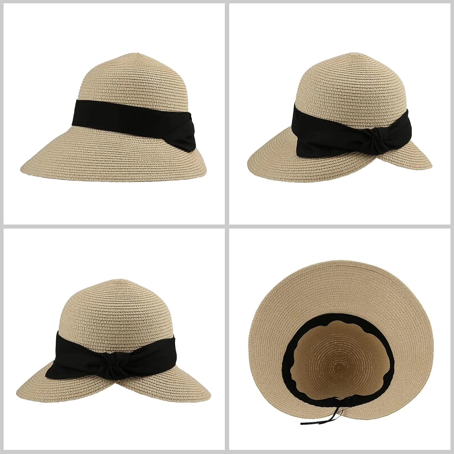 Surblue Womens Straw Sun Hat Wide Brim Foldable Panama Roll up Cap Fedora Beach Sun Hat UPF50 