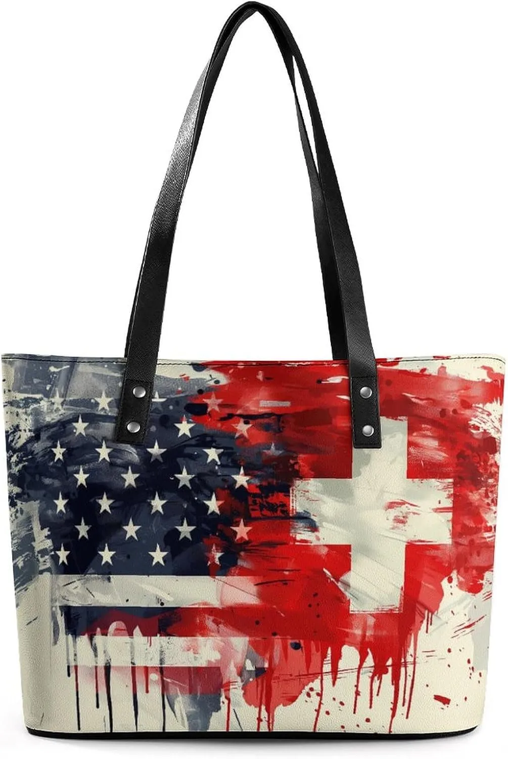 Swiss And American Flag Women Soft Leather Handbags Tote Purses Shoulder Bucket Bags