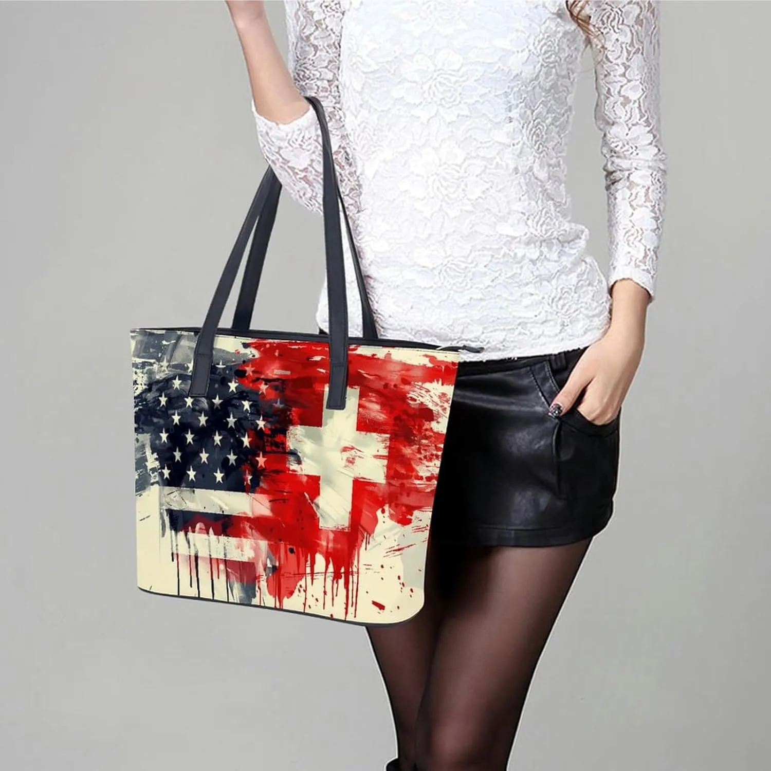 Swiss And American Flag Women Soft Leather Handbags Tote Purses Shoulder Bucket Bags