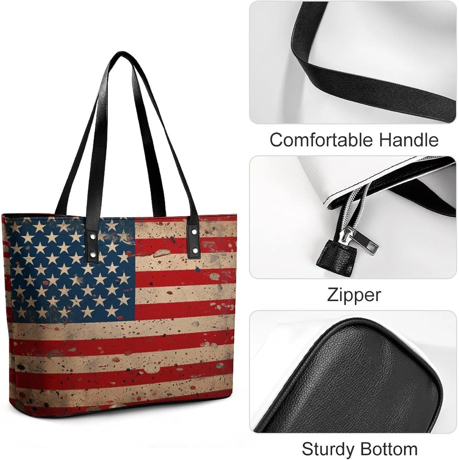 Swiss And American Flag Women Soft Leather Handbags Tote Purses Shoulder Bucket Bags