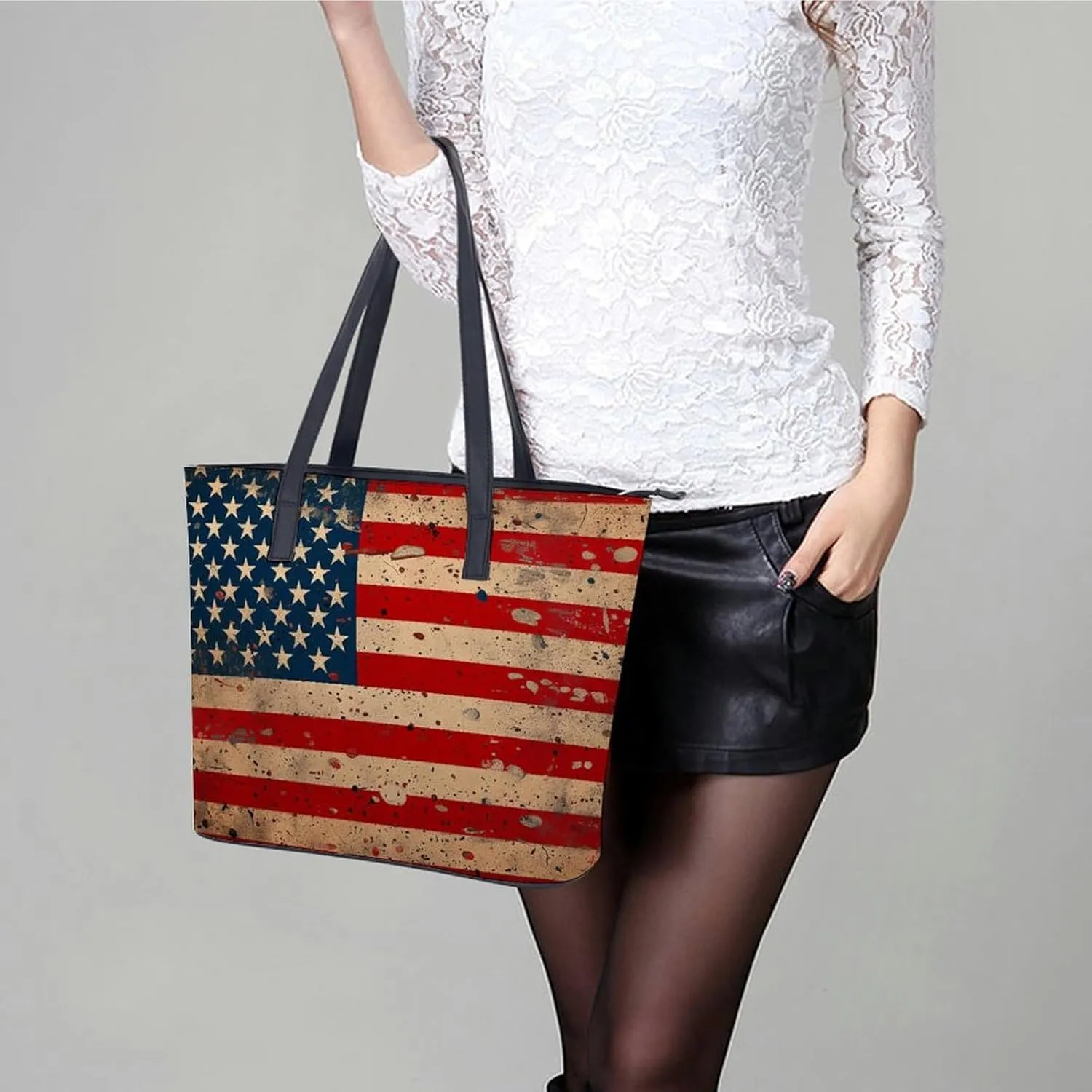 Swiss And American Flag Women Soft Leather Handbags Tote Purses Shoulder Bucket Bags