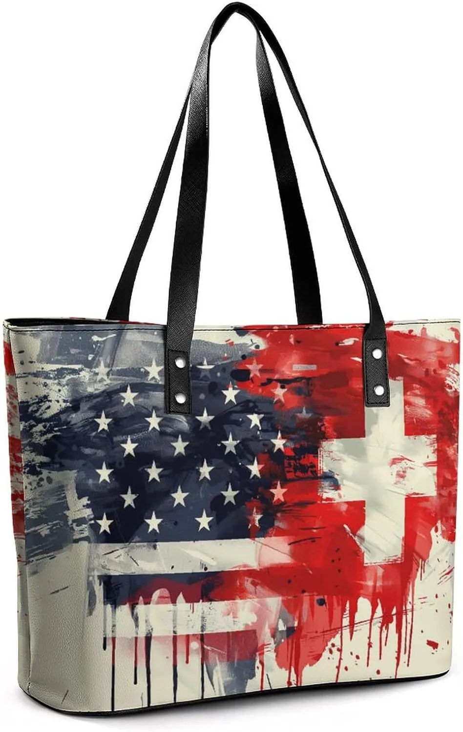 Swiss And American Flag Women Soft Leather Handbags Tote Purses Shoulder Bucket Bags