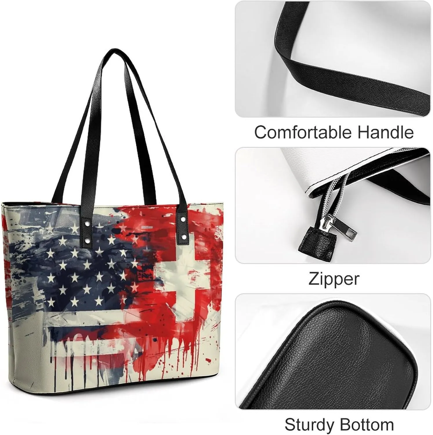 Swiss And American Flag Women Soft Leather Handbags Tote Purses Shoulder Bucket Bags