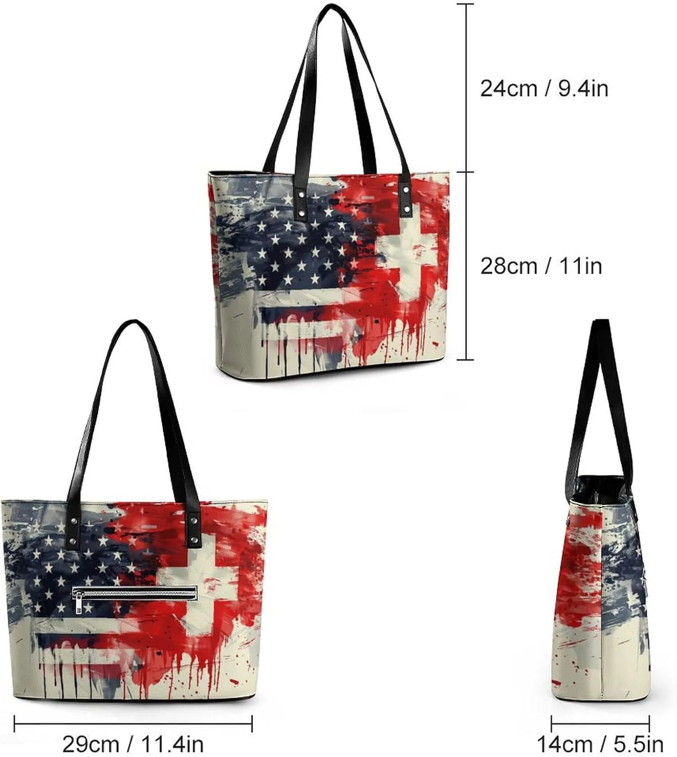 Swiss And American Flag Women Soft Leather Handbags Tote Purses Shoulder Bucket Bags