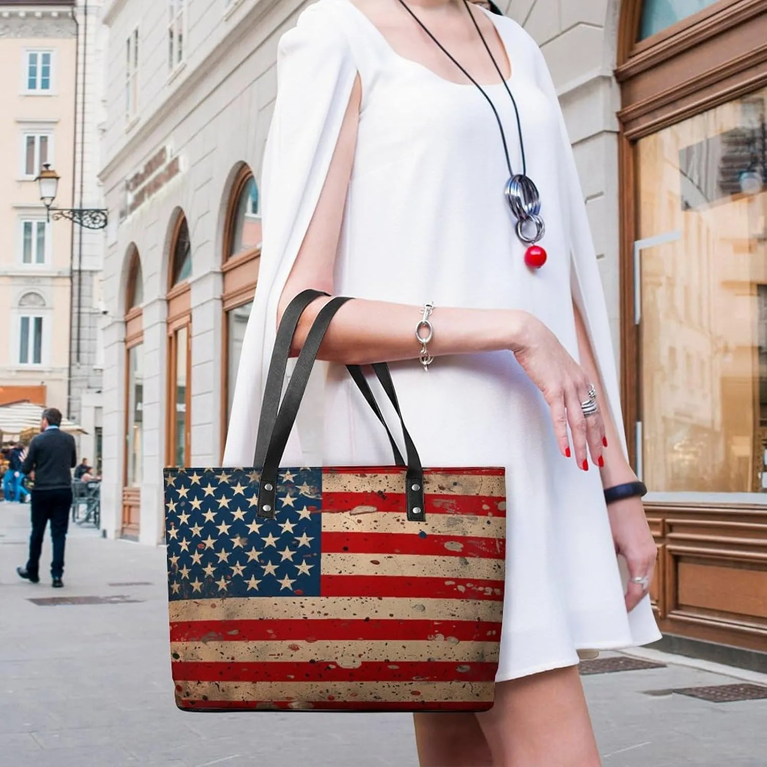 Swiss And American Flag Women Soft Leather Handbags Tote Purses Shoulder Bucket Bags