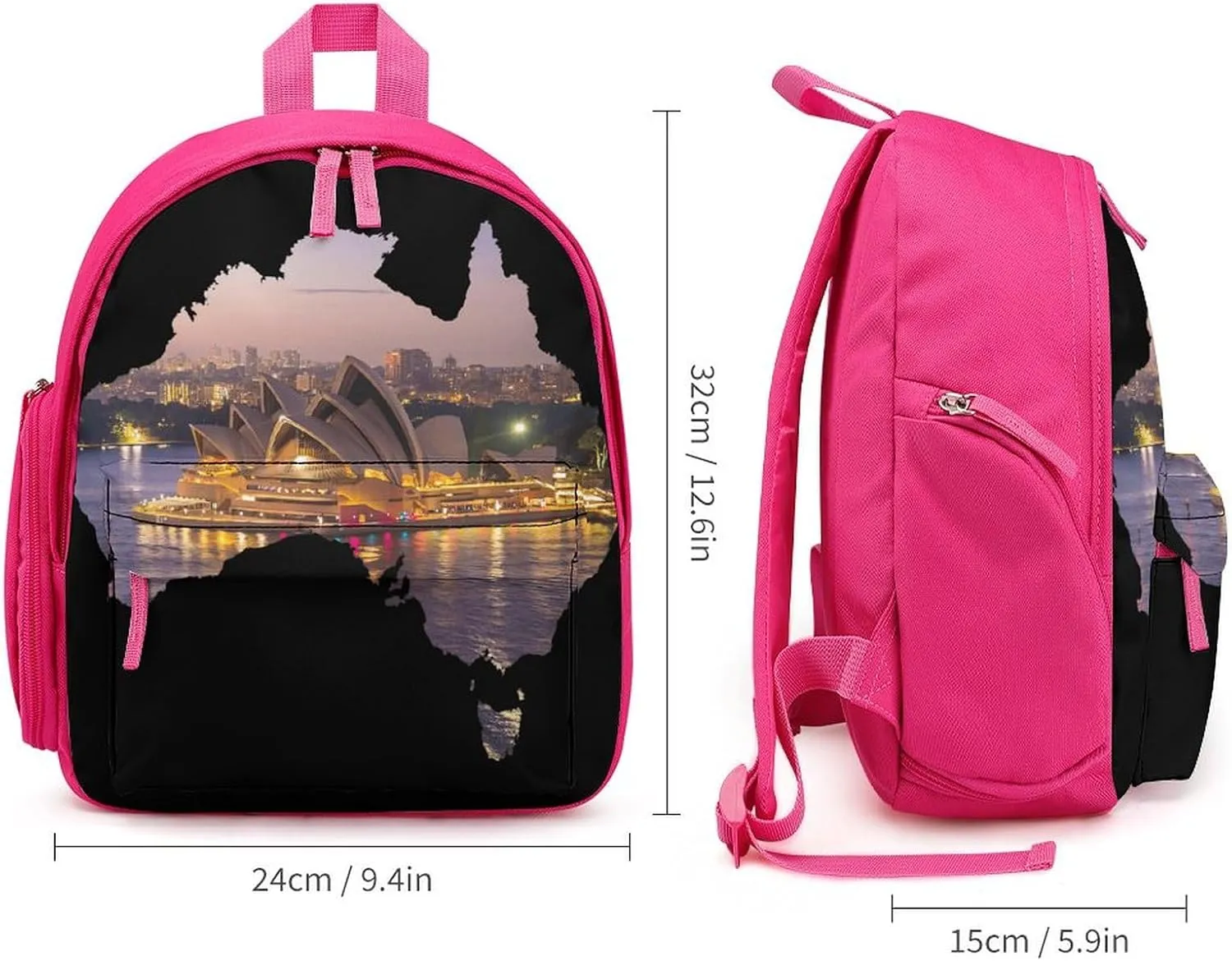 Sydney Opera House Australia Map Cute Backpack Shoulders Bag Casual Daypacks Travel Back Pack for Camping Hiking Pink-style