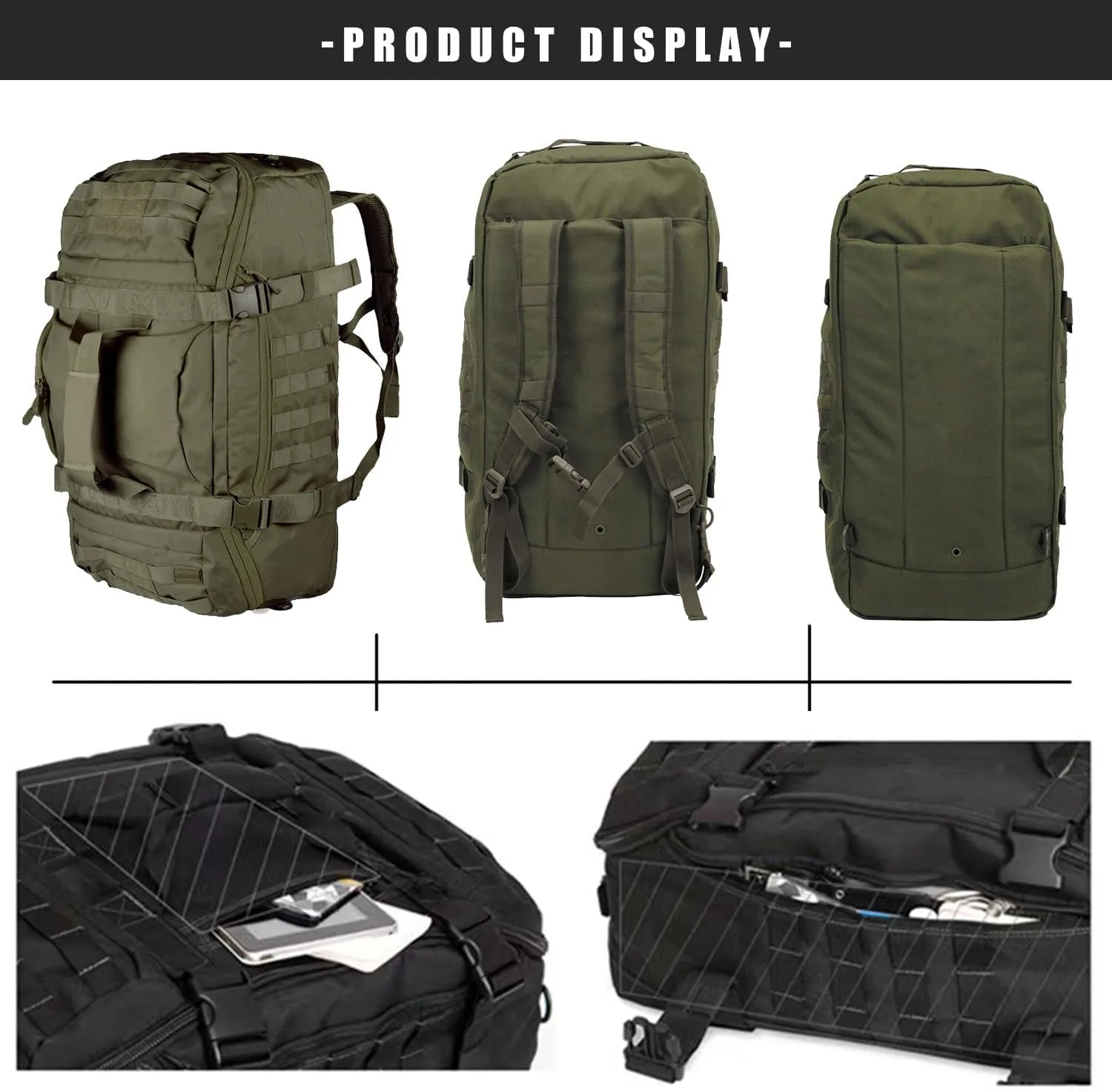 Tactical Duffle Bag Backpack  (Green, 80L)