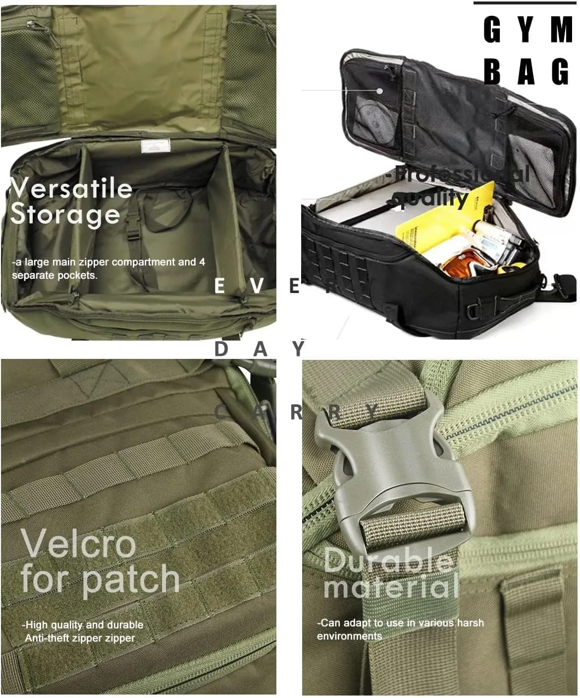 Tactical Duffle Bag Backpack  (Green, 80L)