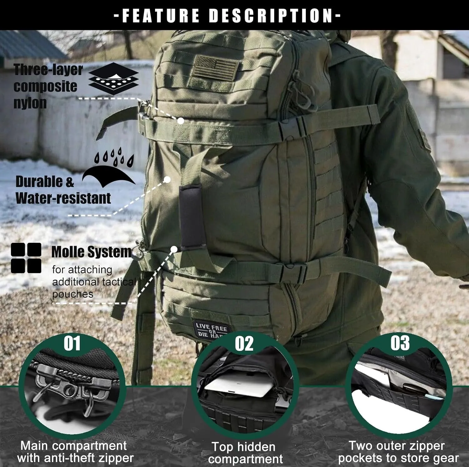 Tactical Duffle Bag Backpack  (Green, 80L)