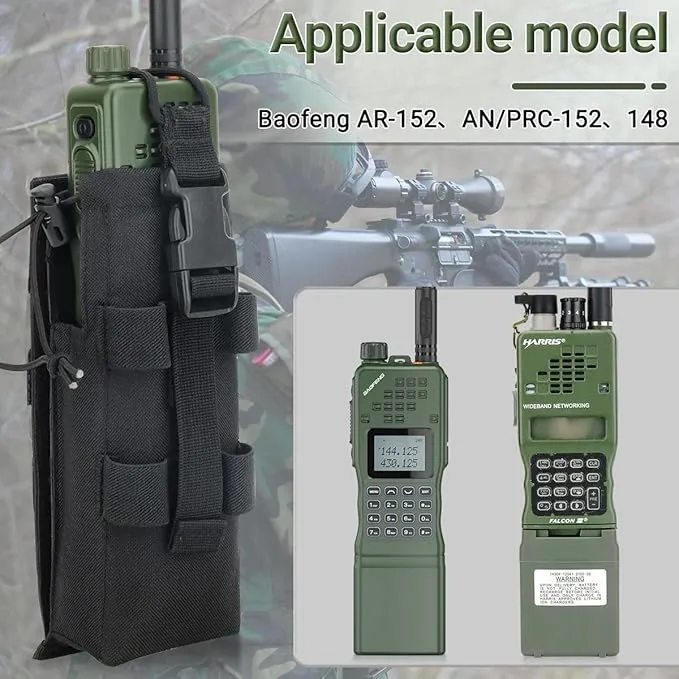 Tactical Molle Radio Holster Holder Case Military Heavy Duty Radios Holster Bag for AR-152 AN/PRC-152 148 UV-25 Two Ways Walkie Talkies Adjustable Storage（Black