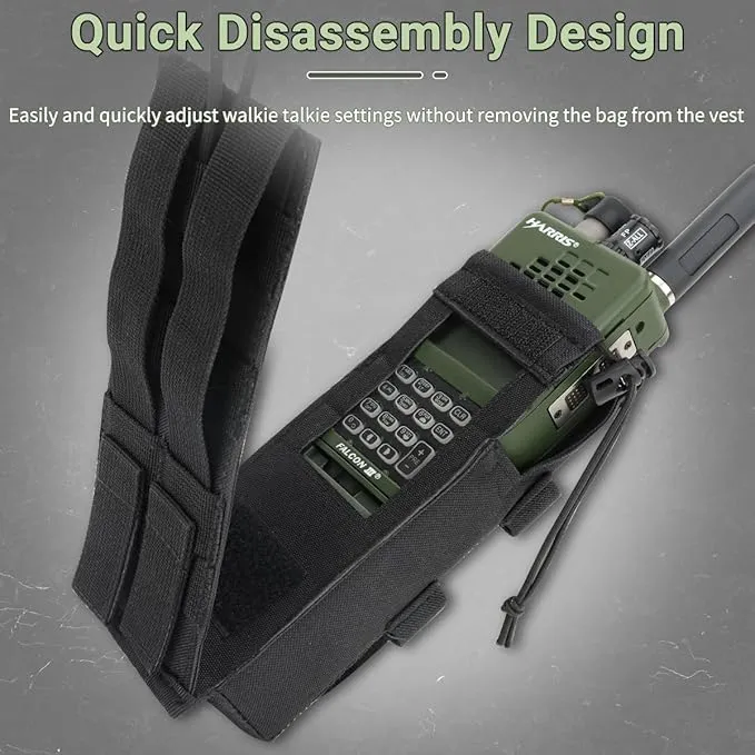 Tactical Molle Radio Holster Holder Case Military Heavy Duty Radios Holster Bag for AR-152 AN/PRC-152 148 UV-25 Two Ways Walkie Talkies Adjustable Storage（Black