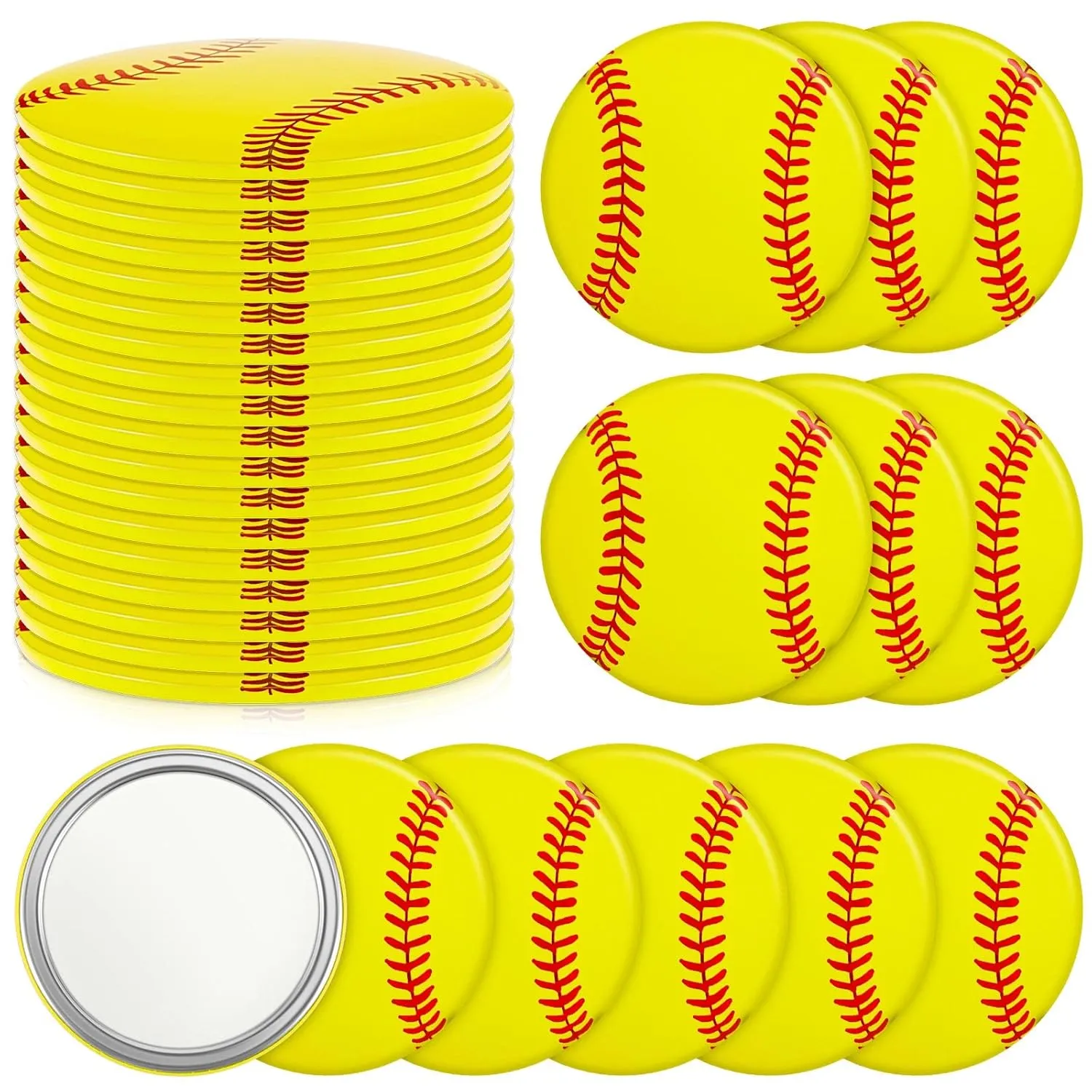 Taiyin 18 Pcs Softball Gifts for Girls Team Compact Mirror Accessories Softball Party Supplies Women Sport Round Pocket Portable Makeup Mirror 2.76 Inch (Yellow)