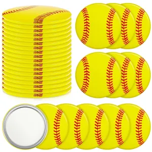 Taiyin 18 Pcs Softball Gifts for Girls Team Compact Mirror Accessories Softball Party Supplies Women Sport Round Pocket Portable Makeup Mirror 2.76 Inch (Yellow)