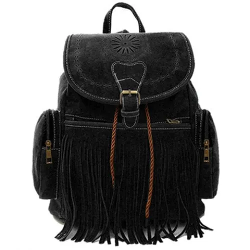 Tassel Bag Women Backpack Bag Bolsa Feminina Retro Engraving and Fringe Design Women's Vintage Satchel