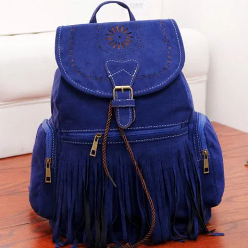 Tassel Bag Women Backpack Bag Bolsa Feminina Retro Engraving and Fringe Design Women's Vintage Satchel