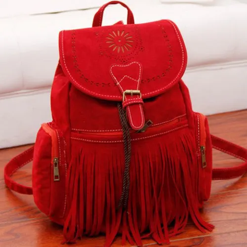 Tassel Bag Women Backpack Bag Bolsa Feminina Retro Engraving and Fringe Design Women's Vintage Satchel
