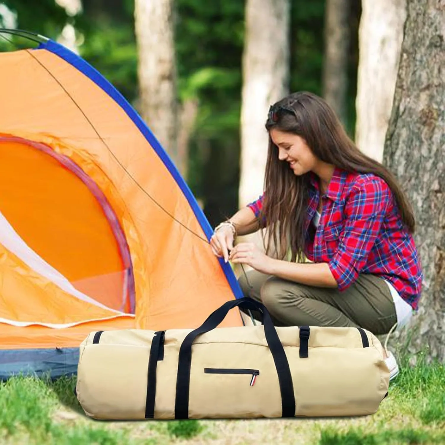 Tent Storage Bag - Large Duffle Organizer, Foldable Travel Duffel Bag | Multifunctional Travel Tent Organizer, Double Handle Design Duffel Travel Sports, Waterproof Zippered Tent Bag for Outdoor Gear(