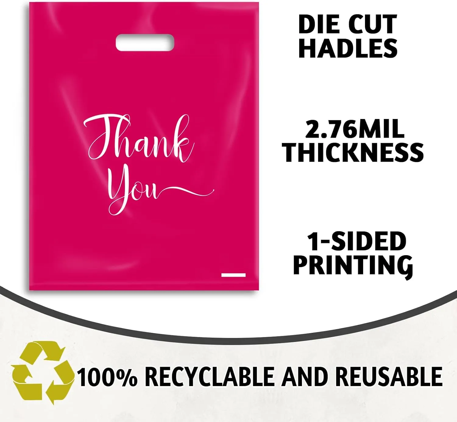 Thank You Bags - 100 Pack for Small Business, Pink & Medium (12x15)