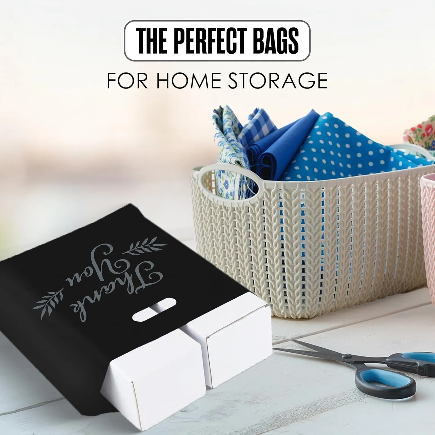 Thank You Bags, Merchandise Bags, Thank You Plastic Bag, For Boutique, Retail, Shopping, Gift, Small Business, Customers, Product, Vendor, Store, Events, With Handles, Black, 12” x 15”, Bulk 100 Pack