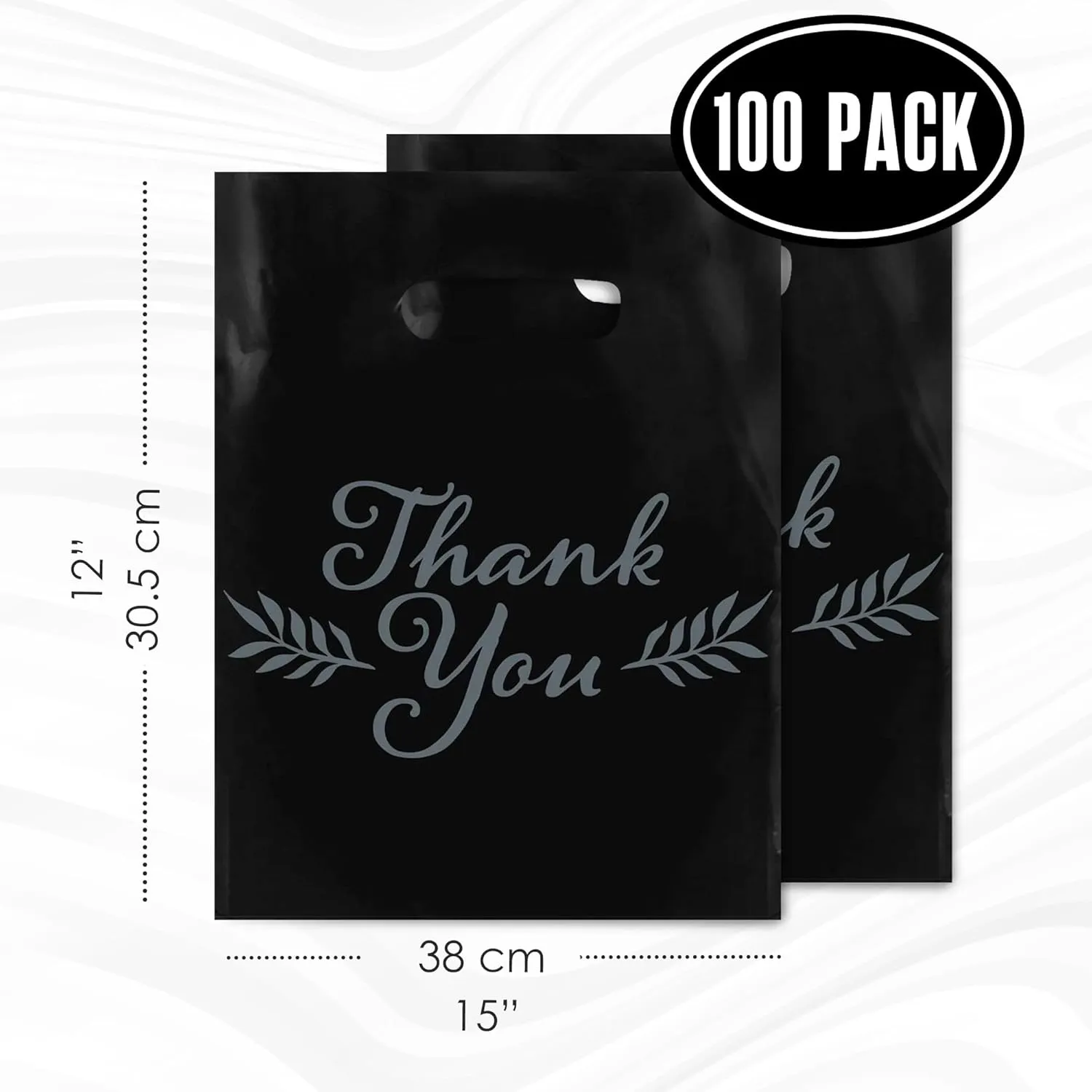 Thank You Bags, Merchandise Bags, Thank You Plastic Bag, For Boutique, Retail, Shopping, Gift, Small Business, Customers, Product, Vendor, Store, Events, With Handles, Black, 12” x 15”, Bulk 100 Pack