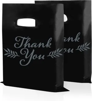 Thank You Bags, Merchandise Bags, Thank You Plastic Bag, For Boutique, Retail, Shopping, Gift, Small Business, Customers, Product, Vendor, Store, Events, With Handles, Black, 12” x 15”, Bulk 100 Pack