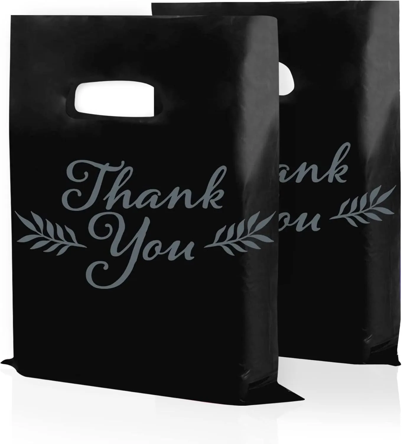 Thank You Bags, Merchandise Bags, Thank You Plastic Bag, For Boutique, Retail, Shopping, Gift, Small Business, Customers, Product, Vendor, Store, Events, With Handles, Black, 12” x 15”, Bulk 100 Pack