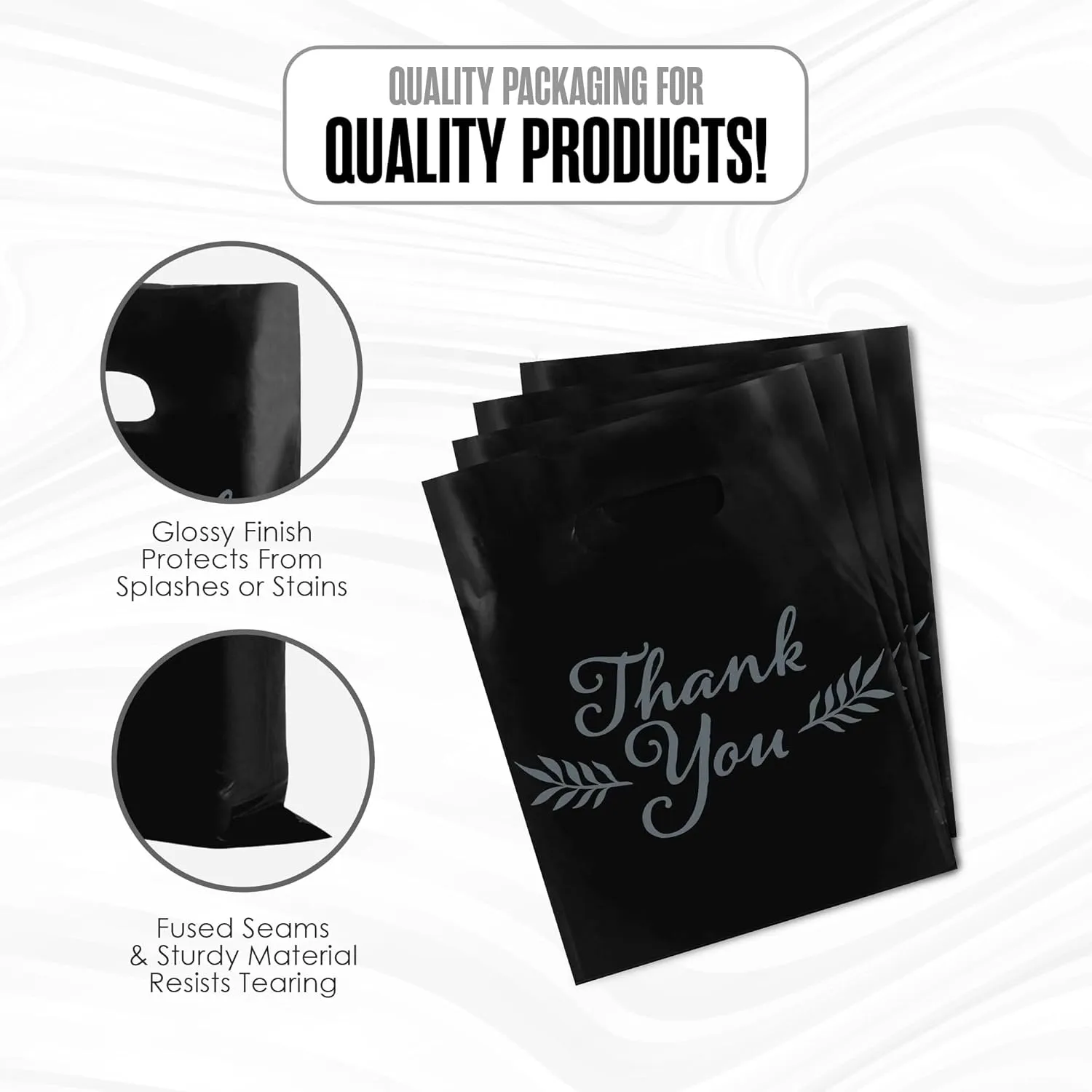 Thank You Bags, Merchandise Bags, Thank You Plastic Bag, For Boutique, Retail, Shopping, Gift, Small Business, Customers, Product, Vendor, Store, Events, With Handles, Black, 12” x 15”, Bulk 100 Pack