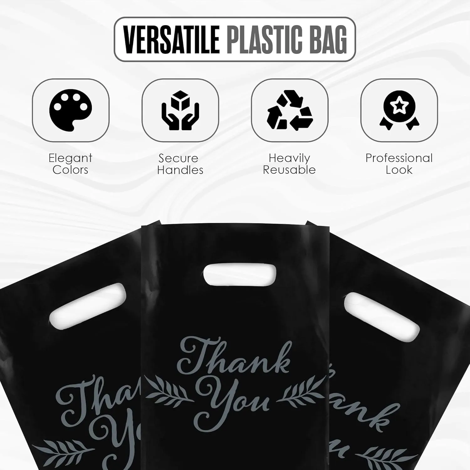 Thank You Bags, Merchandise Bags, Thank You Plastic Bag, For Boutique, Retail, Shopping, Gift, Small Business, Customers, Product, Vendor, Store, Events, With Handles, Black, 12” x 15”, Bulk 100 Pack