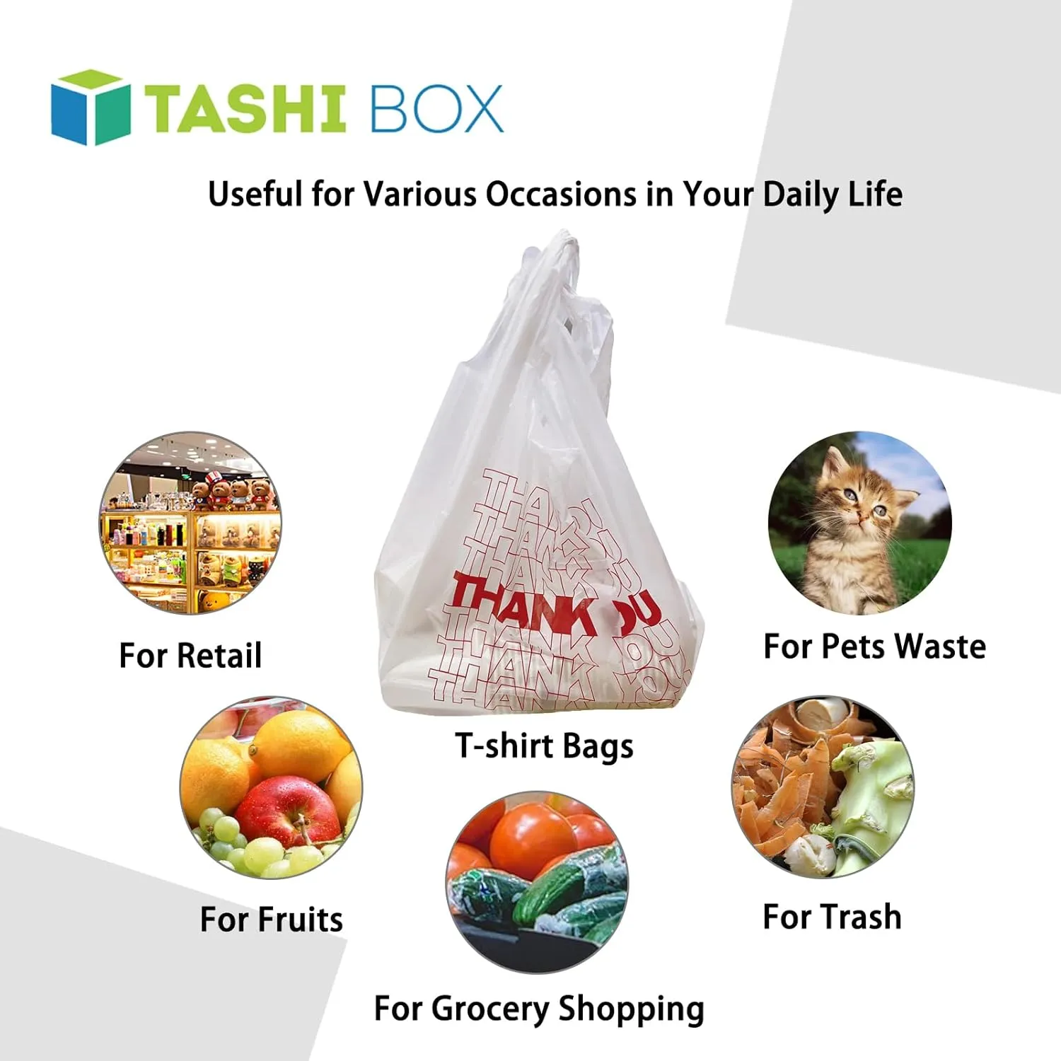 Thank You plastic bags with handles(500 count),shopping,grocery T-shirt bags for small business,11.5" X 6.25" X 21", 15mic, 0.6 Mil
