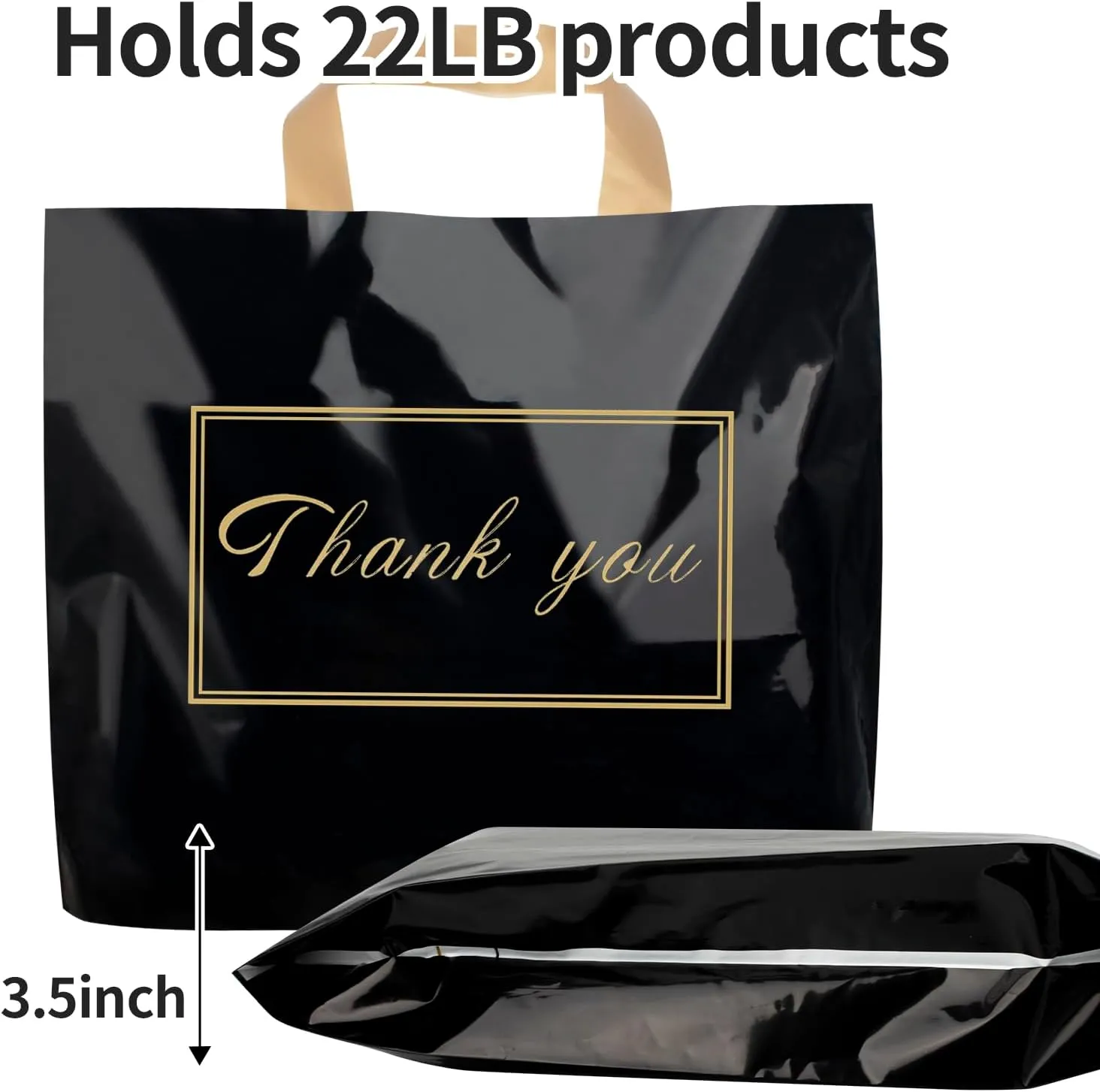 Thank You Plastic Shopping Bags for Small Businesses Extra Large Thick Bulk Merchandise Gift Bags with Handles for Customers Party Favors, Black 50 Pack