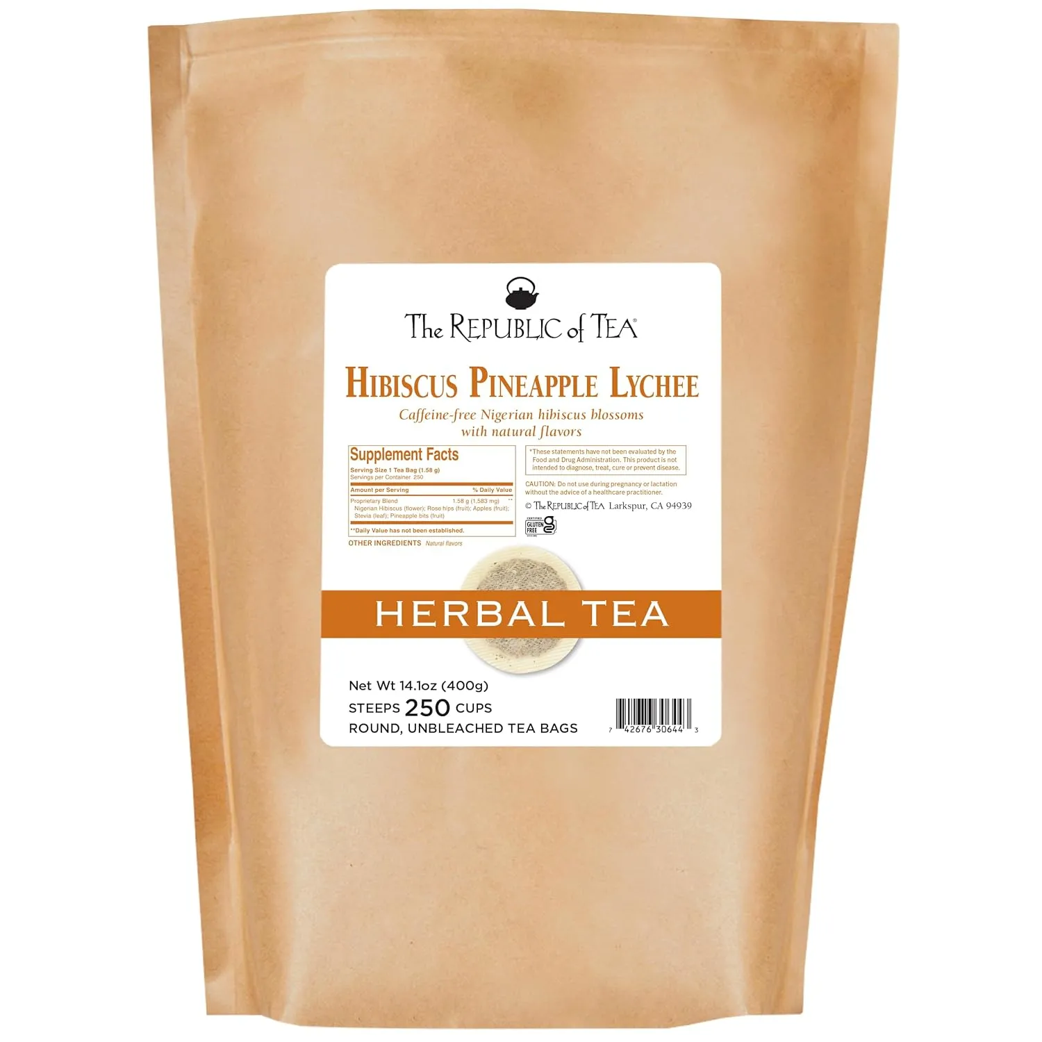 The Republic of Tea, Pineapple Lychee Hibiscus Tea, 250 Tea Bags, Caffeine-Free Premium Herbal Blend