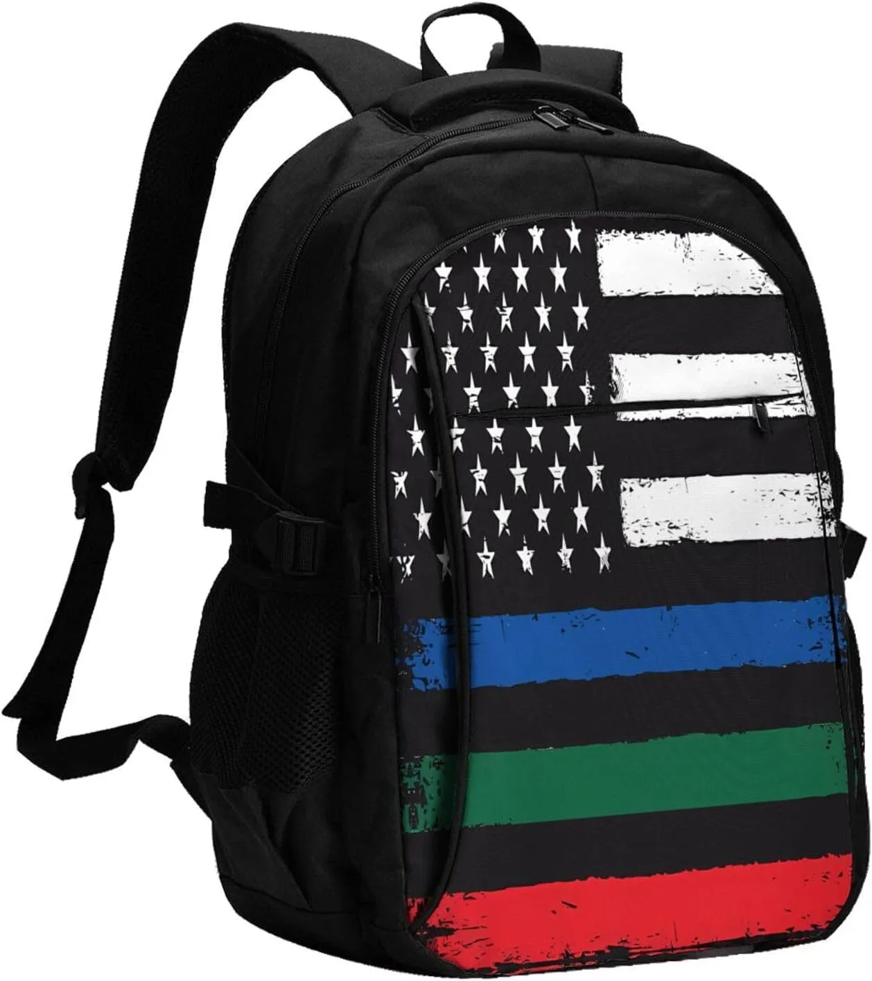 Thin Blue Red Green Line American Flag Travel Backpack Laptop Backpacks Business Rucksack Outdoor Daypack Large Sport Bag with Luggage Strap USB Charging Port for Hiking Working