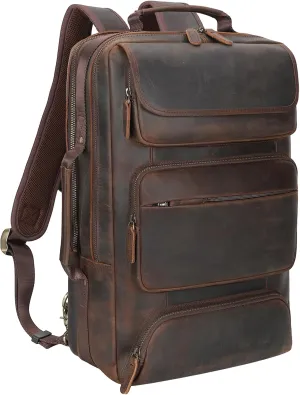 TIDING Full Grain Leather 16" Laptop Backpack for Men Convertible Business Briefcase Backpacks Weekender Camping Bag Travel Rucksack